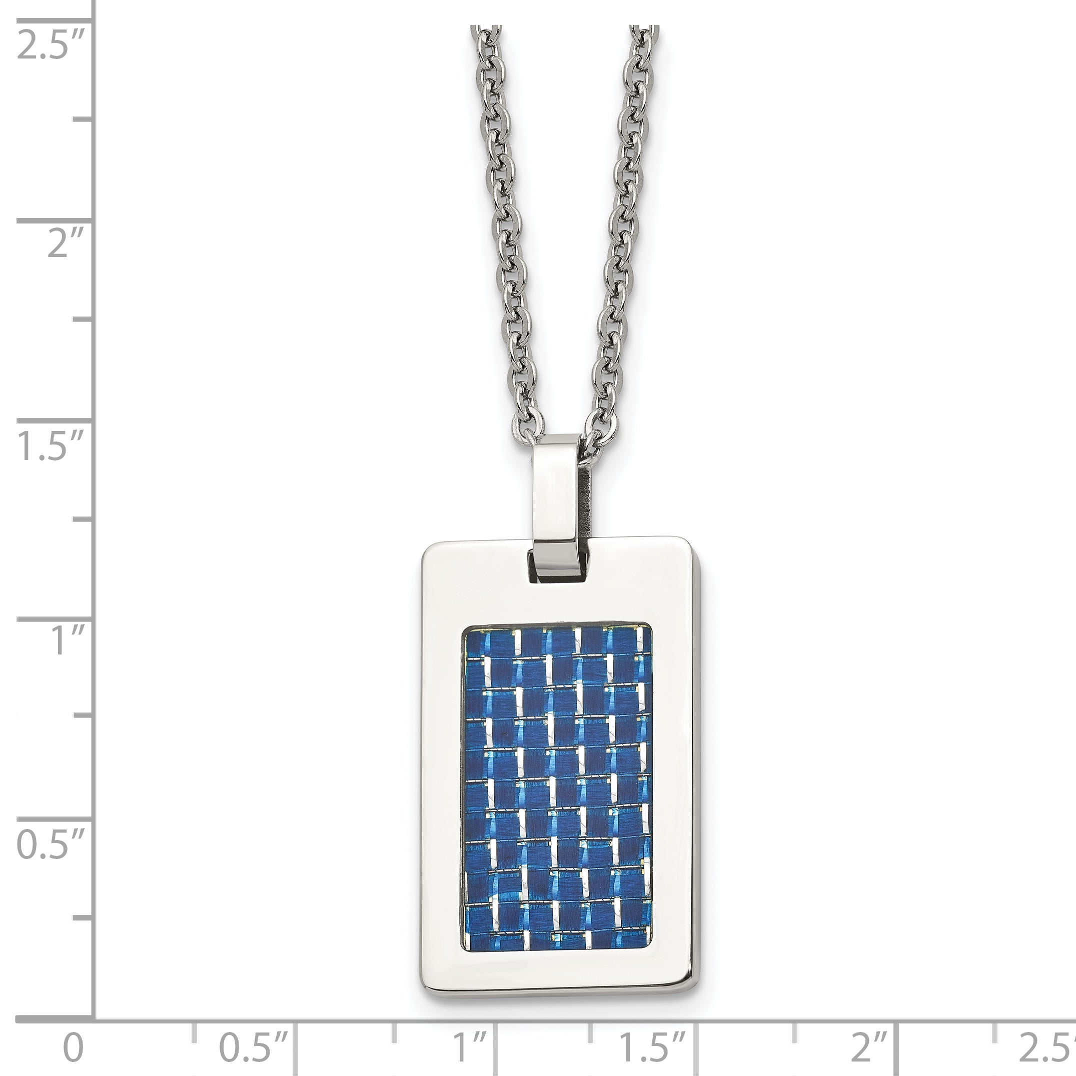 Chisel Stainless Steel Polished with Blue Carbon Fiber Inlay Rectangle Dog Tag on a 22 inch Cable Chain Necklace