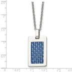 Chisel Stainless Steel Polished with Blue Carbon Fiber Inlay Rectangle Dog Tag on a 22 inch Cable Chain Necklace