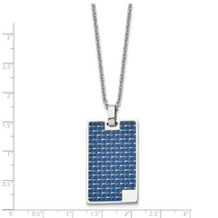 Chisel Stainless Steel Polished with Blue Carbon Fiber Inlay Rectangle Dog Tag on a 22 inch Cable Chain Necklace