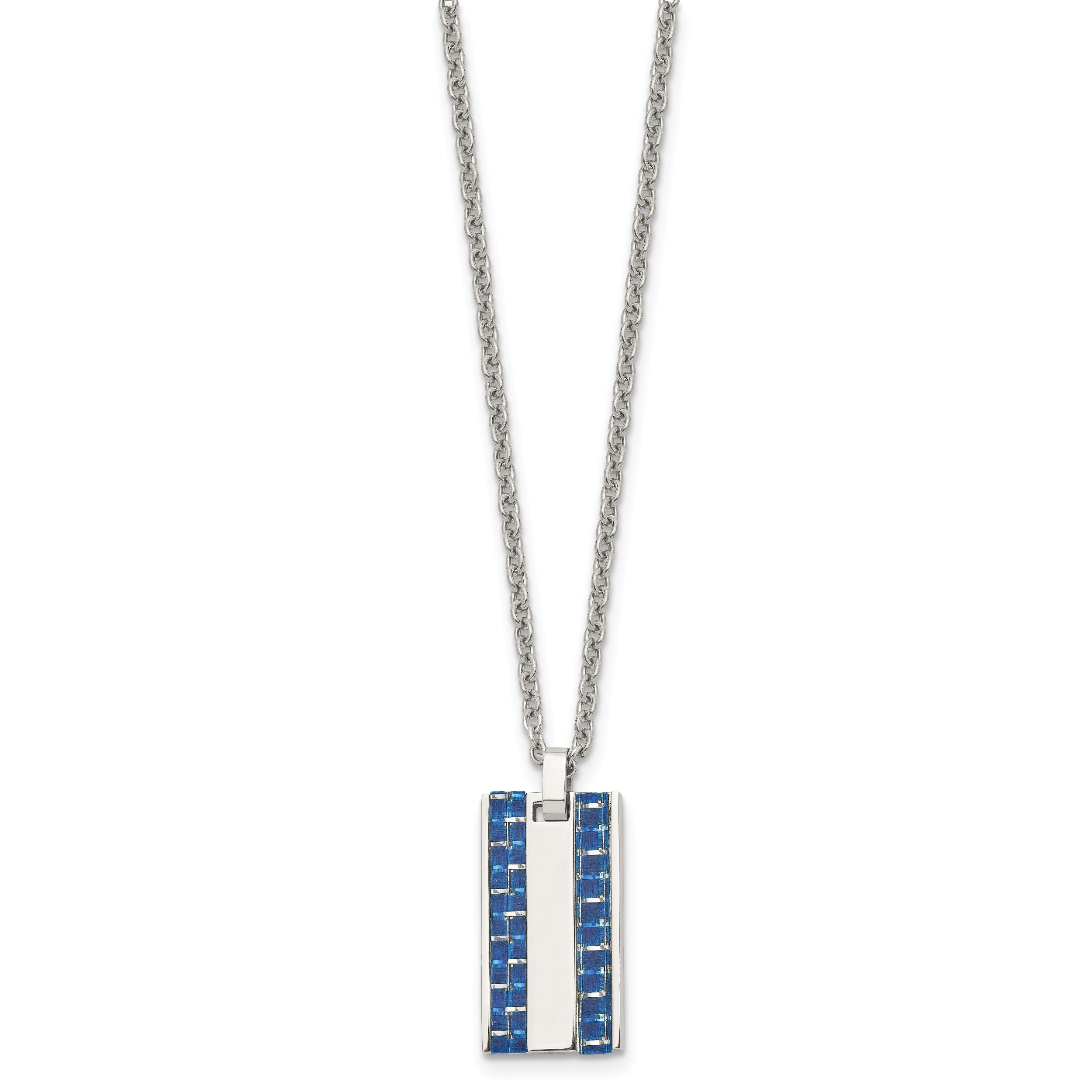 Chisel Stainless Steel Polished with Blue Carbon Fiber Inlay Dog Tag on a 22 inch Cable Chain Necklace