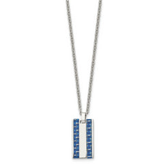 Chisel Stainless Steel Polished with Blue Carbon Fiber Inlay Dog Tag on a 22 inch Cable Chain Necklace