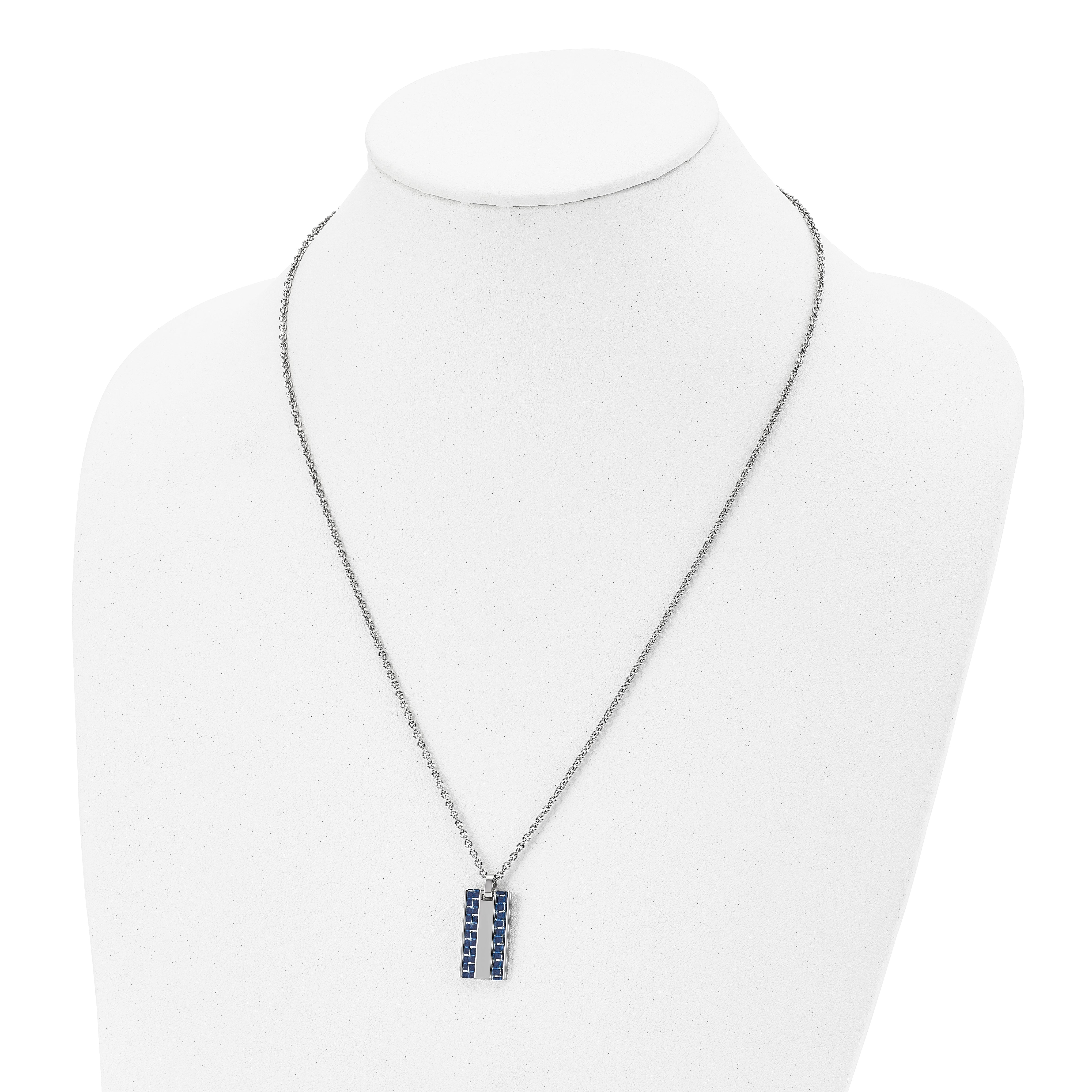 Chisel Stainless Steel Polished with Blue Carbon Fiber Inlay Dog Tag on a 22 inch Cable Chain Necklace