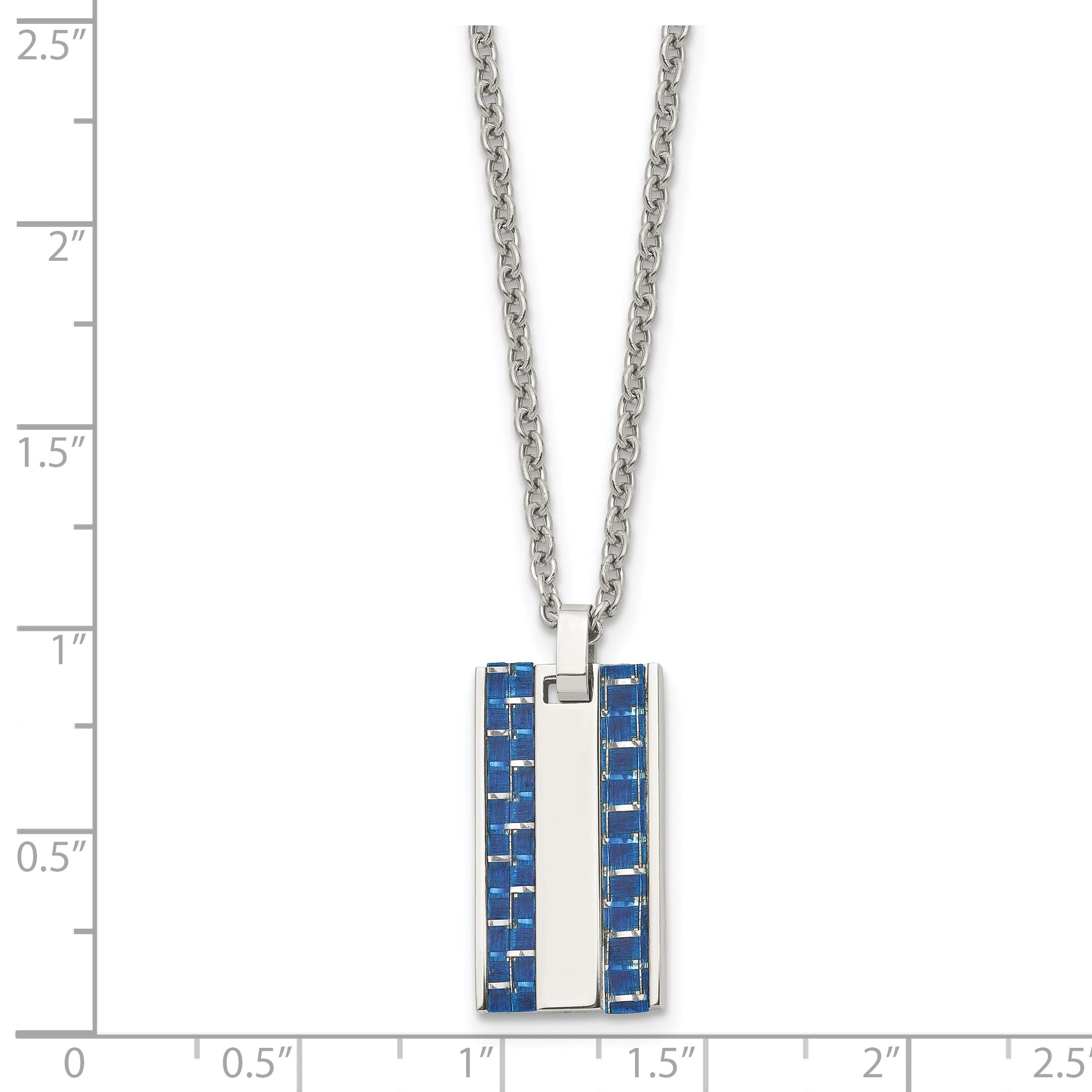 Chisel Stainless Steel Polished with Blue Carbon Fiber Inlay Dog Tag on a 22 inch Cable Chain Necklace