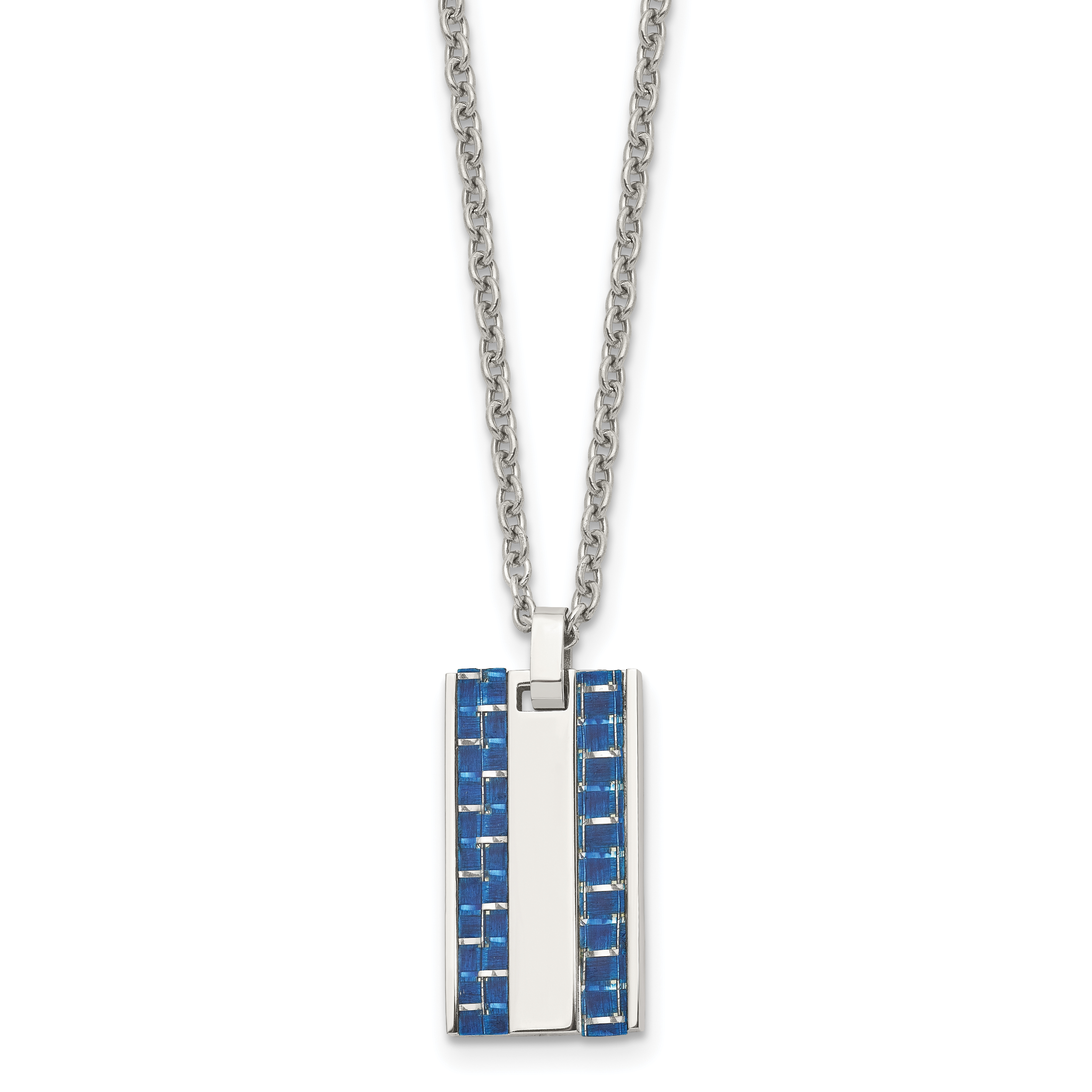 Chisel Stainless Steel Polished with Blue Carbon Fiber Inlay Dog Tag on a 22 inch Cable Chain Necklace Main image