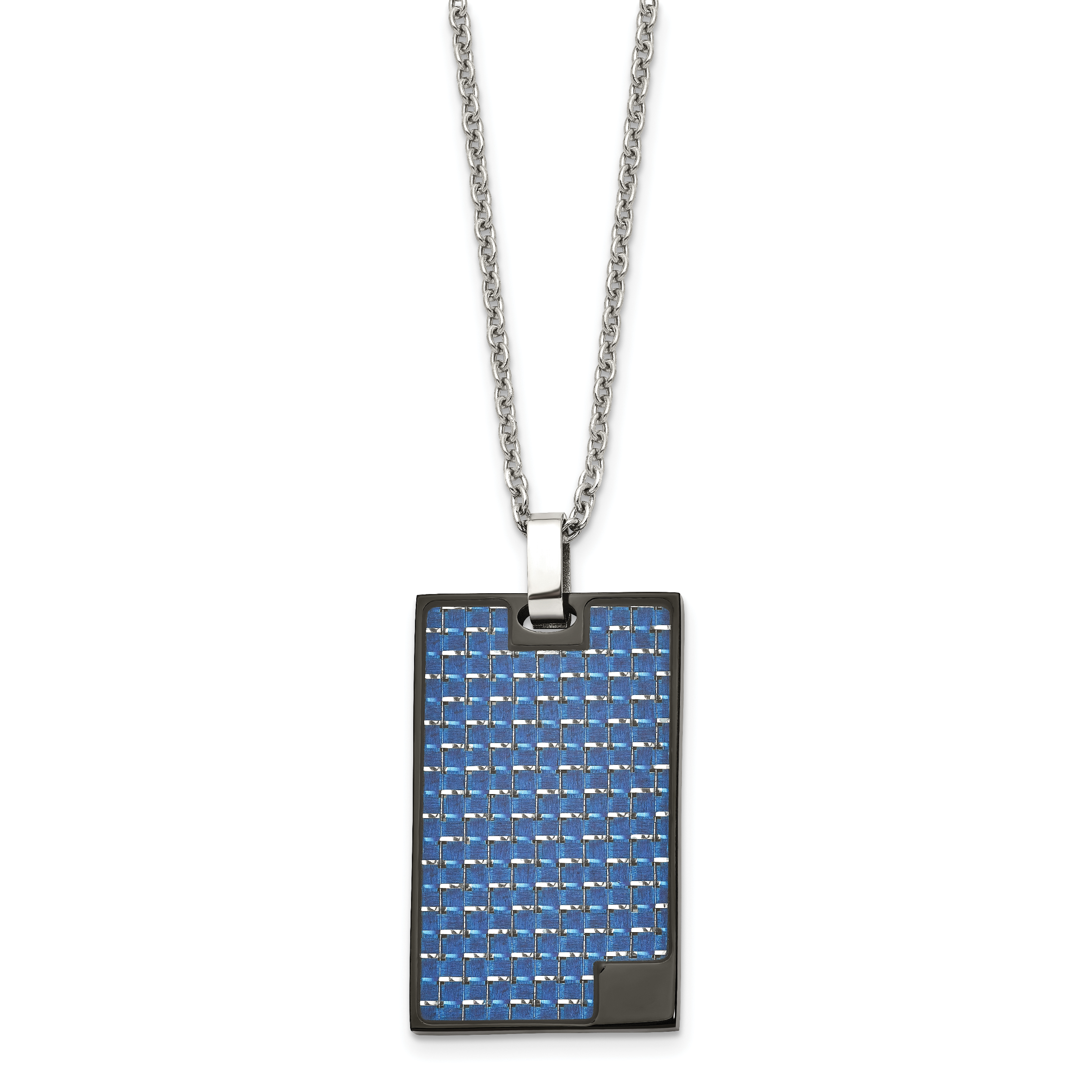 Blue Carbon Fiber Dog Tag Necklace in Stainless Steel