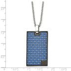 Blue Carbon Fiber Dog Tag Necklace in Stainless Steel