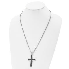 Chisel Stainless Steel Polished with Black Rhodium 1/2 carat Black Diamond Cross Pendant on a 24 inch Ball Chain Necklace