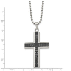 Chisel Stainless Steel Polished with Black Rhodium 1/2 carat Black Diamond Cross Pendant on a 24 inch Ball Chain Necklace