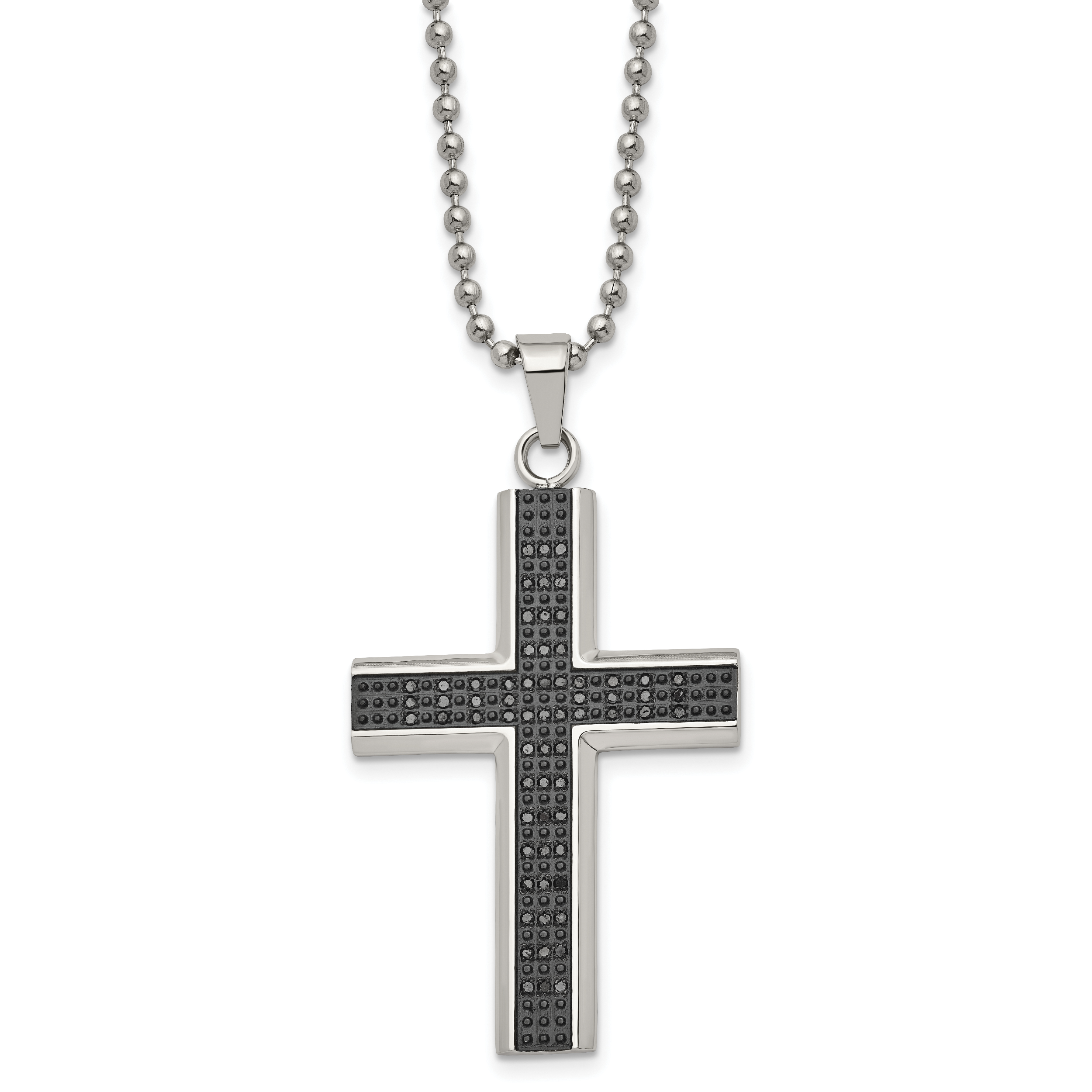 Chisel Stainless Steel Polished with Black Rhodium 1/2 carat Black Diamond Cross Pendant on a 24 inch Ball Chain Necklace Main image