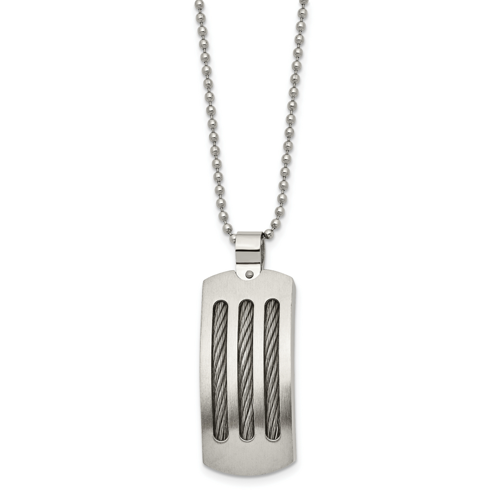 Curved Cable Dog Tag Necklace in Stainless Steel, 22"