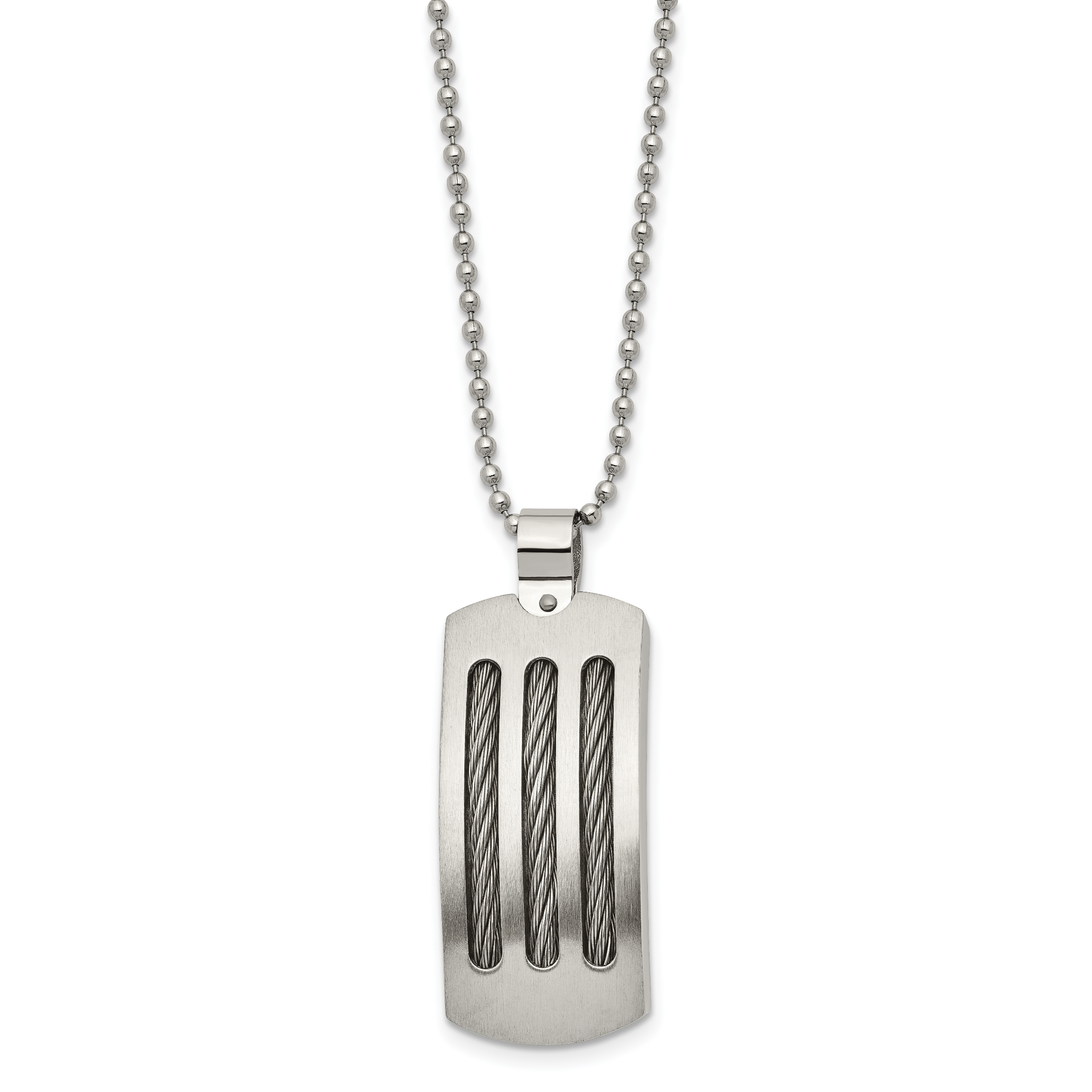 Curved Cable Dog Tag Necklace in Stainless Steel, 22"