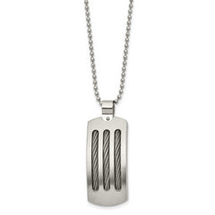 Chisel Stainless Steel Brushed and Polished with Cable Curved Dog Tag on a 22 inch Ball Chain Necklace