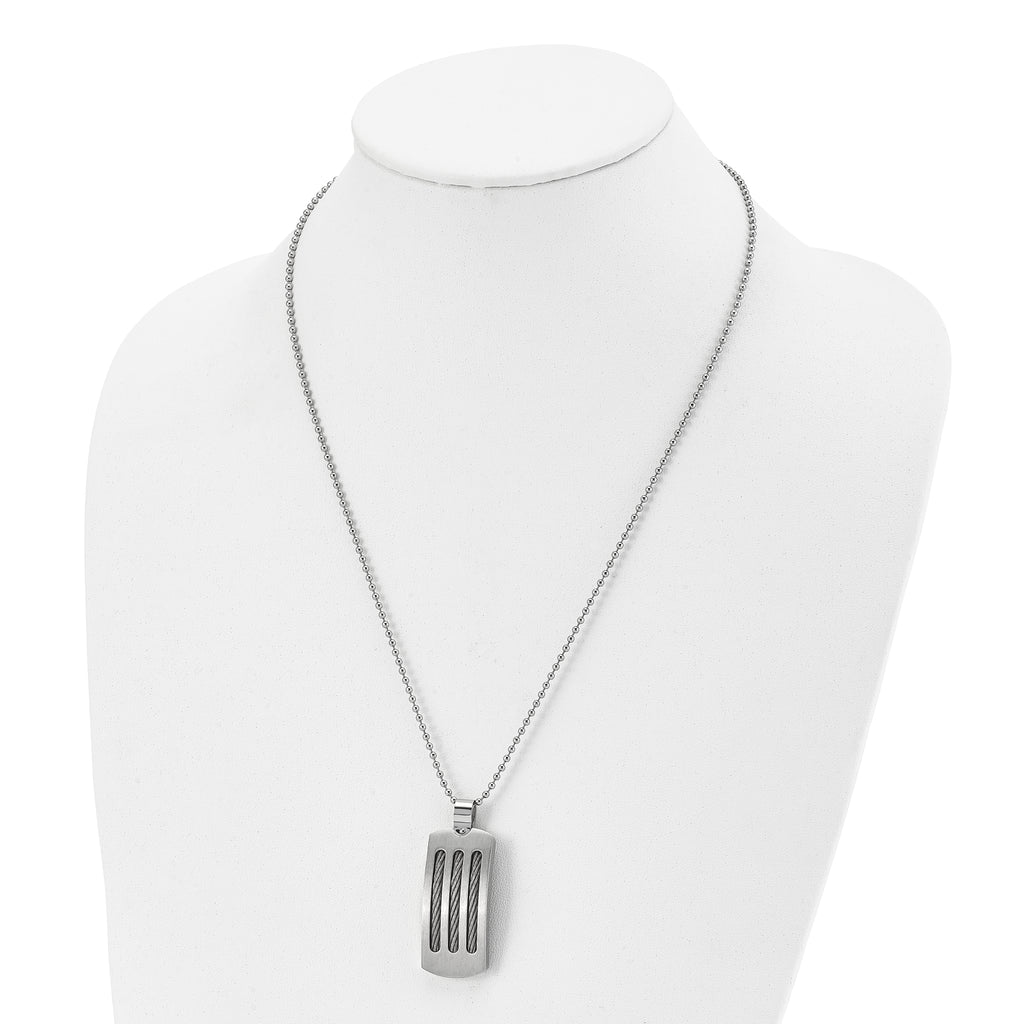 Curved Cable Dog Tag Necklace in Stainless Steel, 22"
