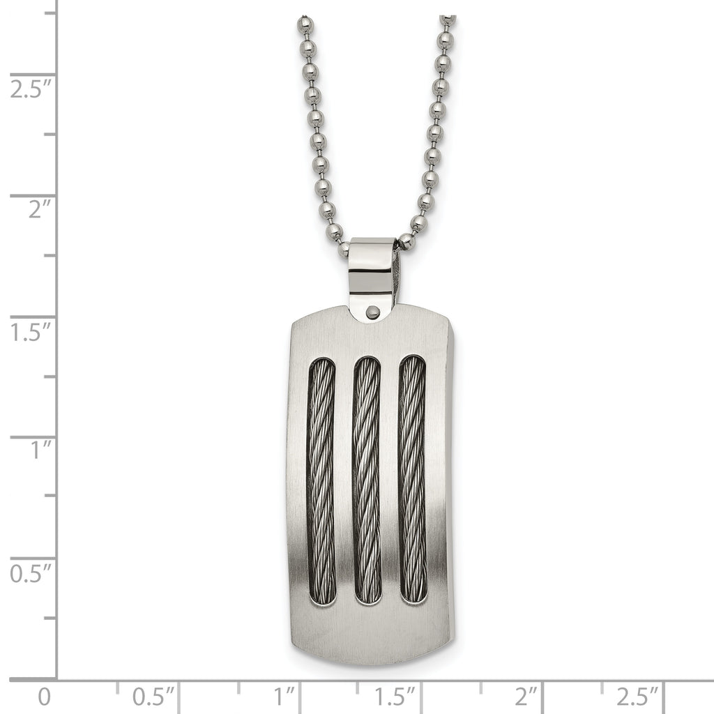 Curved Cable Dog Tag Necklace in Stainless Steel, 22"