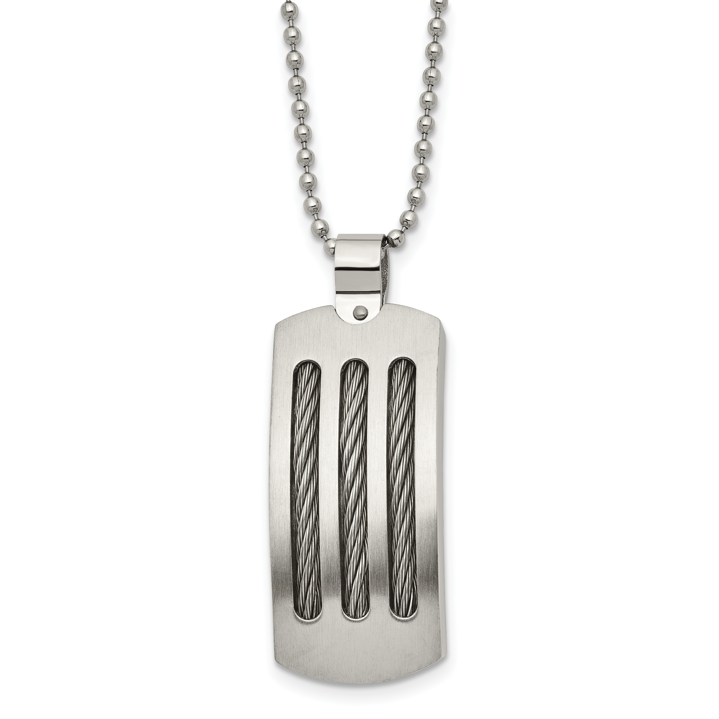 Chisel Stainless Steel Brushed and Polished with Cable Curved Dog Tag on a 22 inch Ball Chain Necklace Main image