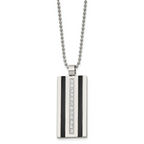Chisel Stainless Steel Polished Black IP-plated with CZ Pendant on a 20 inch Ball Chain Necklace