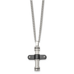 Stainless Steel Polished Black IP-plated w/Black CZ Cross 22in Necklace