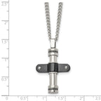 Stainless Steel Polished Black IP-plated w/Black CZ Cross 22in Necklace