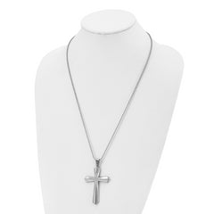 Chisel Stainless Steel Polished with CZ Cross Pendant on a 24.5 inch Ball Chain Necklace