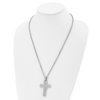 Chisel Stainless Steel Polished CZ Cross Pendant on a 24 inch Cable Chain Necklace