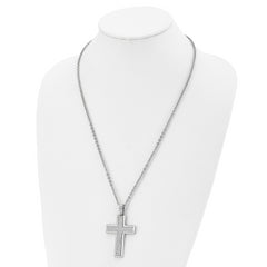 Chisel Stainless Steel Polished CZ Cross Pendant on a 24 inch Cable Chain Necklace