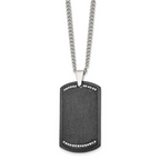 Chisel Stainless Steel Brushed Laser Cut Black IP-plated with CZ Dog Tag on a 24 inch Curb Chain Necklace