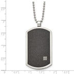 Chisel Stainless Steel Brushed Laser Cut Black IP-plated with CZ Dog Tag on a 24 inch Ball Chain Necklace