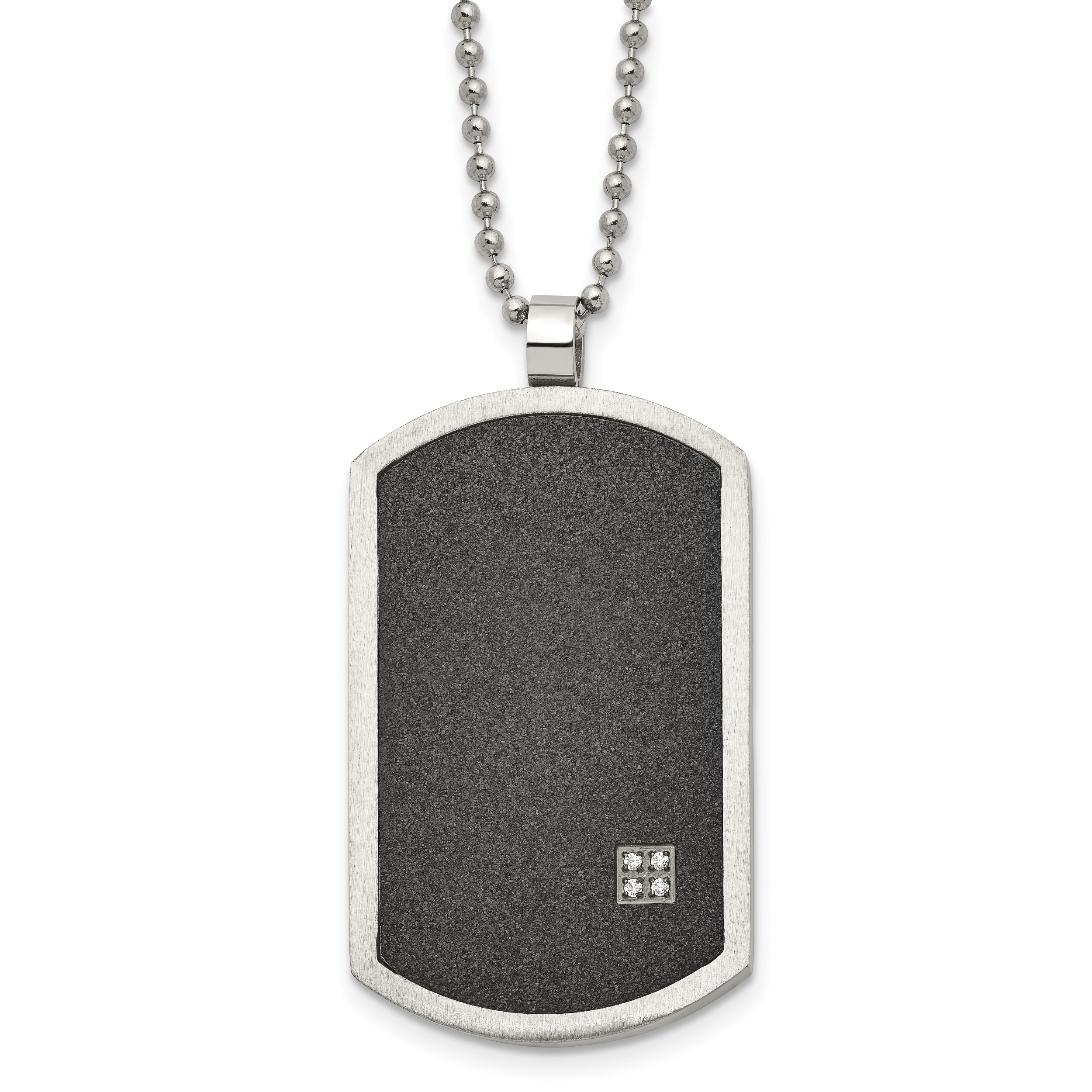Chisel Stainless Steel Brushed Laser Cut Black IP-plated with CZ Dog Tag on a 24 inch Ball Chain Necklace Main image