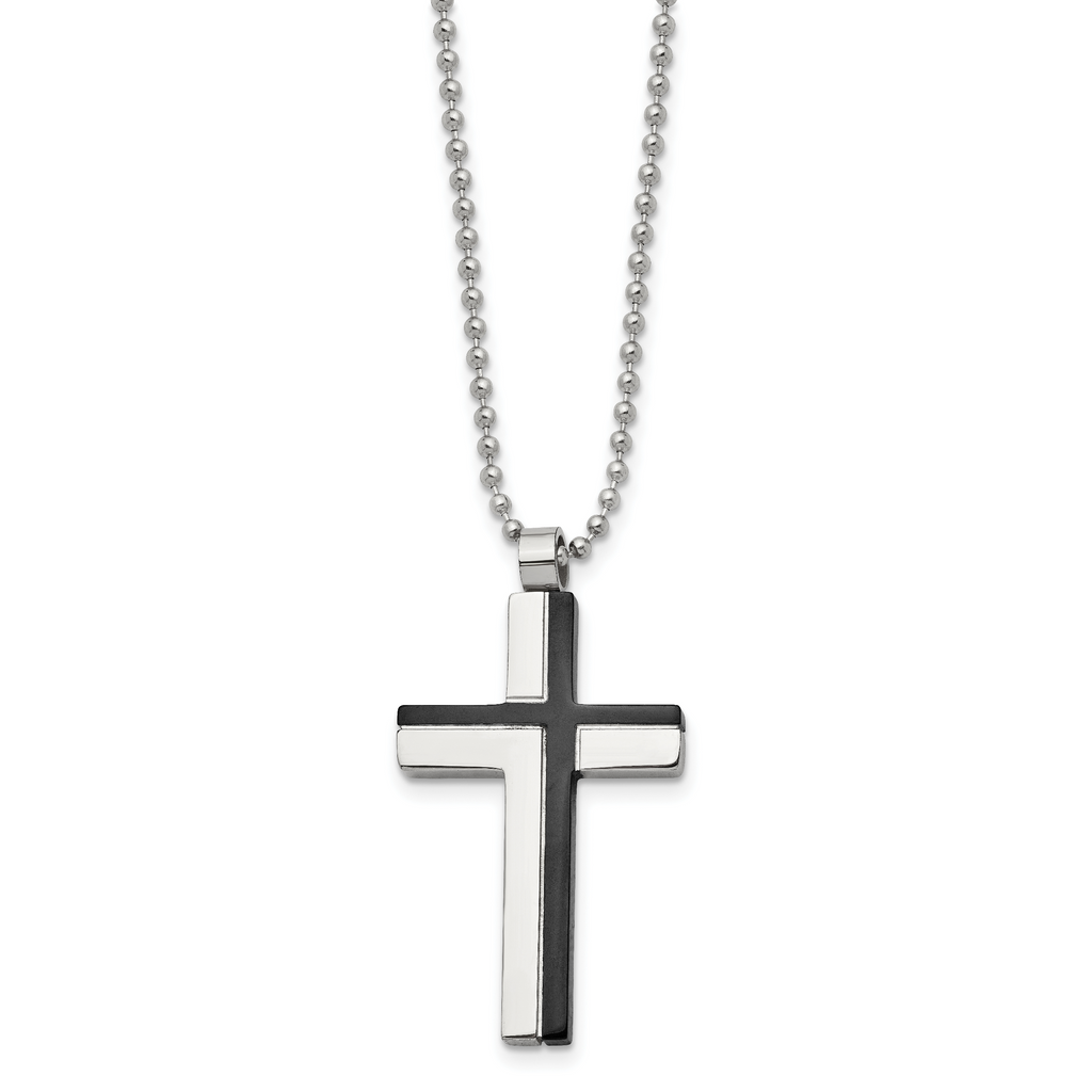 Laser-Cut Cross Pendant Necklace in Black IP Stainless Steel