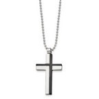 Laser-Cut Cross Pendant Necklace in Black IP Stainless Steel