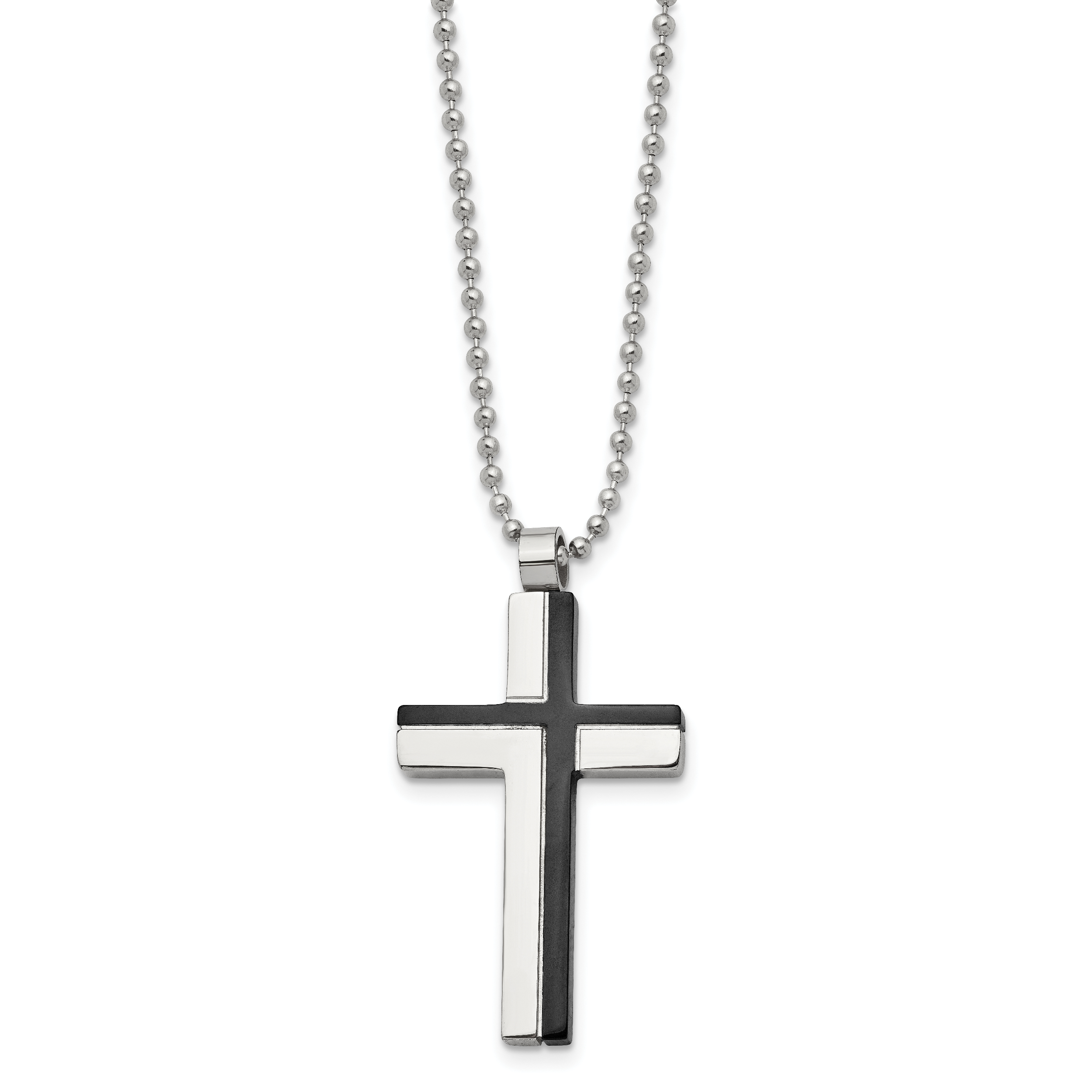 Laser-Cut Cross Pendant Necklace in Black IP Stainless Steel