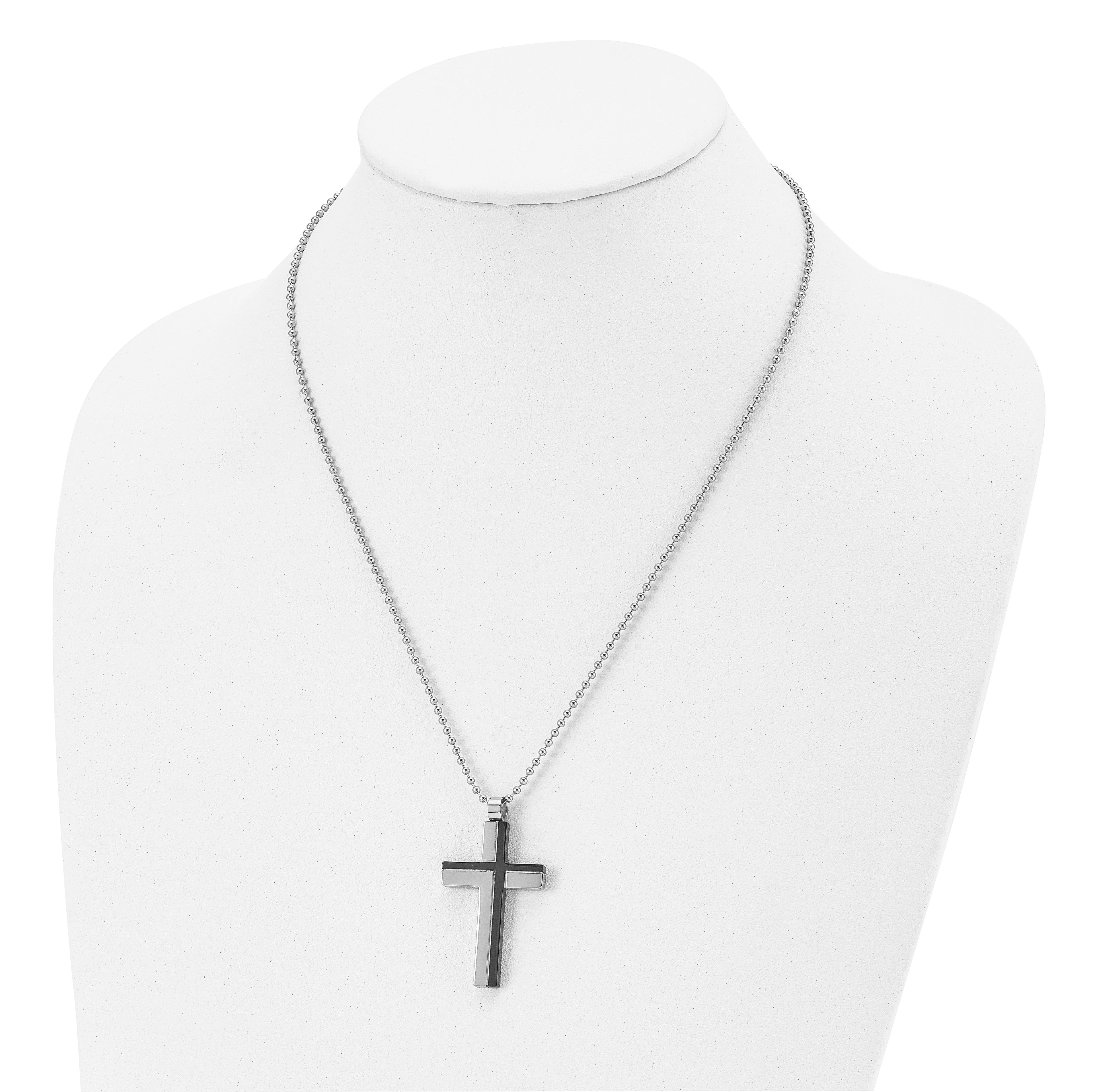 Laser-Cut Cross Pendant Necklace in Black IP Stainless Steel