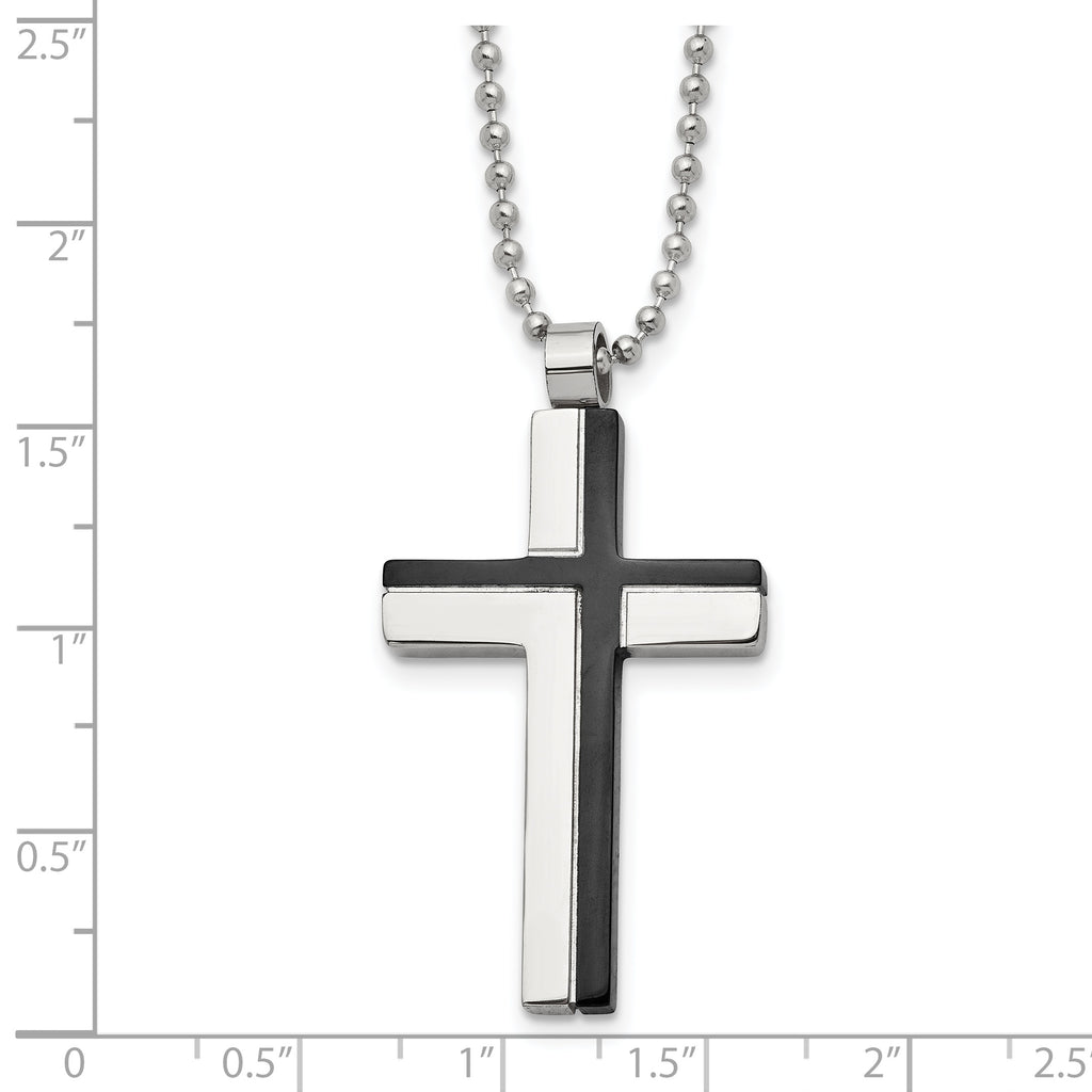 Laser-Cut Cross Pendant Necklace in Black IP Stainless Steel