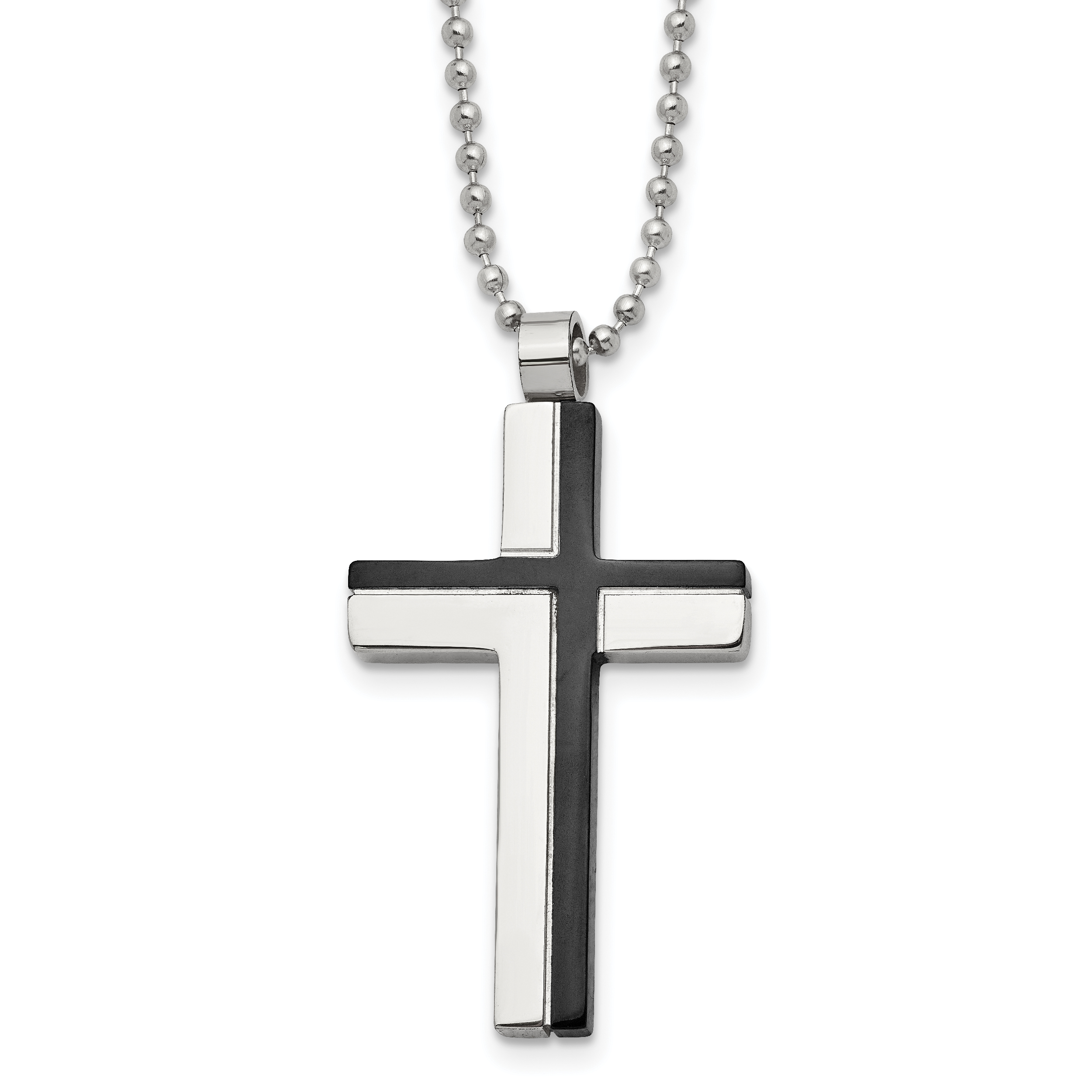 Chisel Stainless Steel Polished Black IP-plated Laser Cut Cross Pendant on a 20 inch Ball Chain Necklace Main image