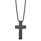 Laser-Cut Cross Necklace in Stainless Steel with Leather Cord