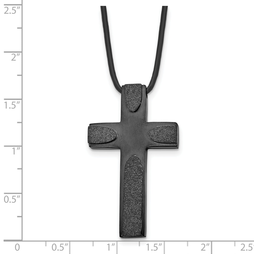 Laser-Cut Cross Necklace in Stainless Steel with Leather Cord