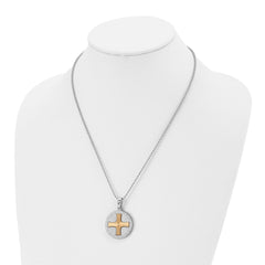Stainless Steel Brushed/Polished Yellow IP Spanish Lords Prayer Necklace