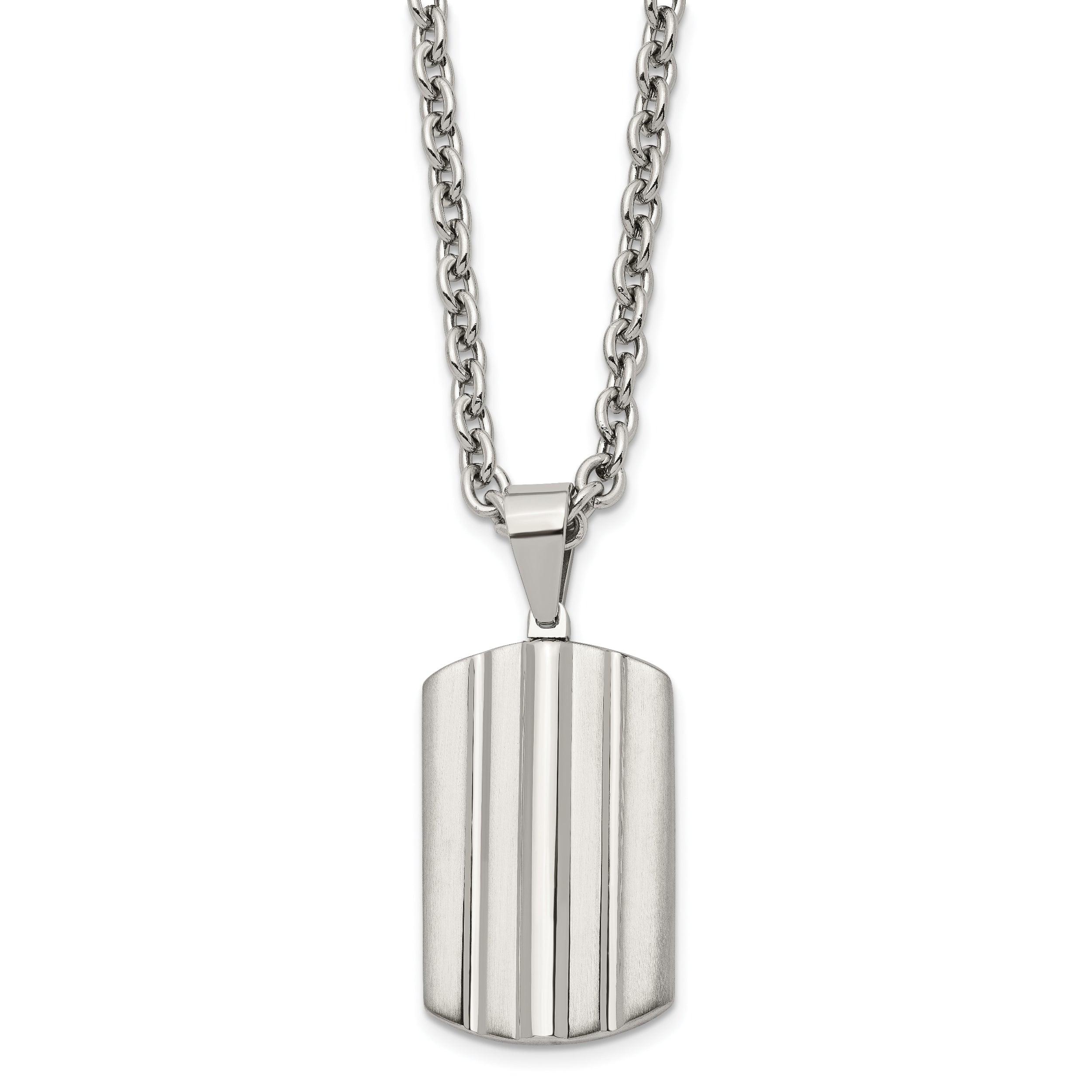 Chisel Stainless Steel Brushed and Polished Grooved Dog Tag on a 24 inch Cable Chain Necklace