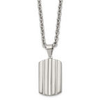Grooved Dog Tag Necklace in Stainless Steel, 24 in
