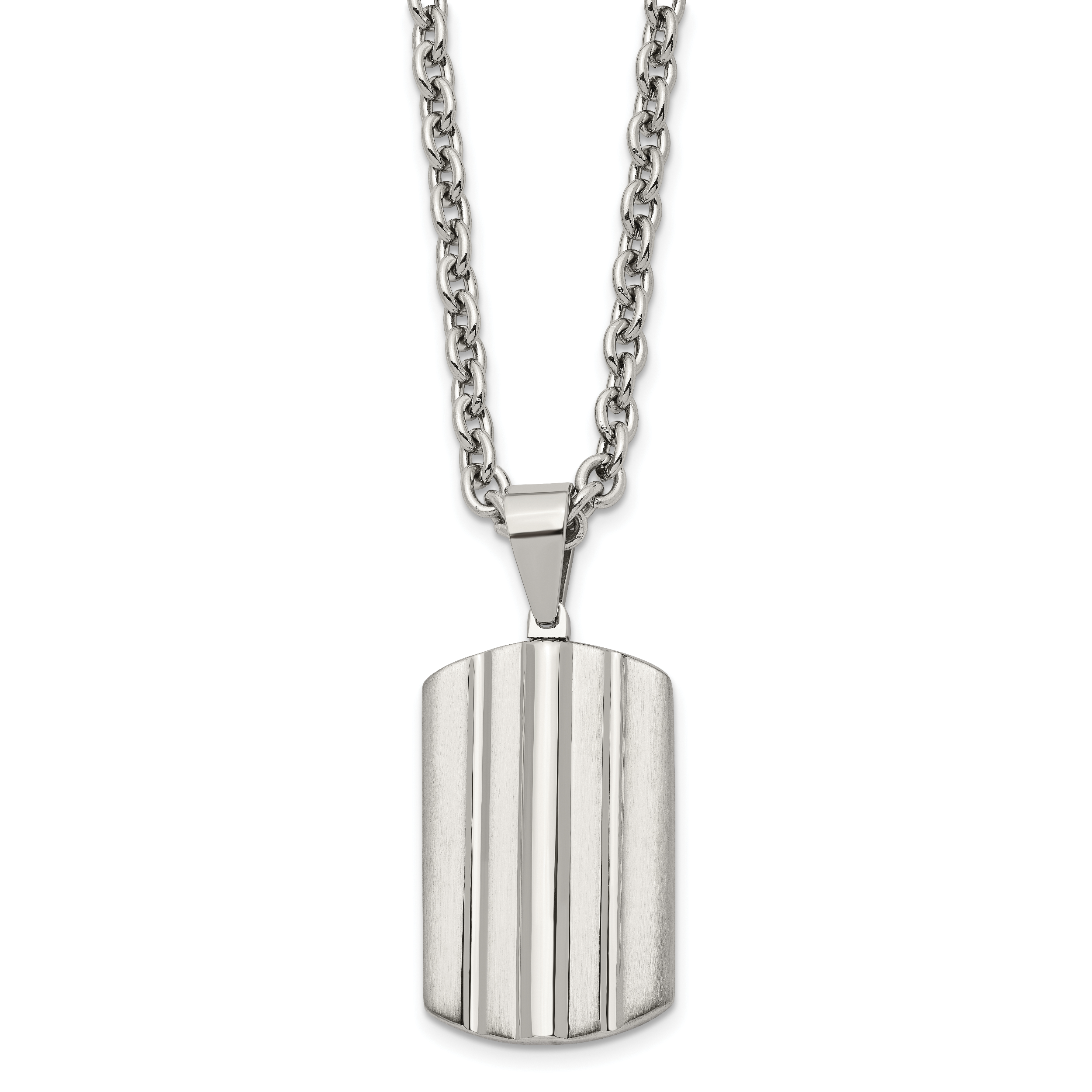 Grooved Dog Tag Necklace in Stainless Steel, 24 in