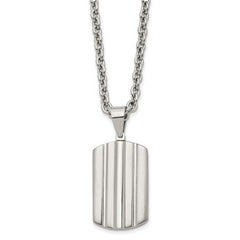Chisel Stainless Steel Brushed and Polished Grooved Dog Tag on a 24 inch Cable Chain Necklace