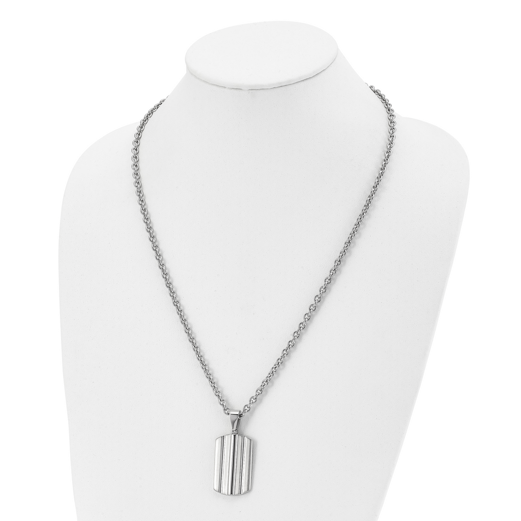 Grooved Dog Tag Necklace in Stainless Steel, 24 in