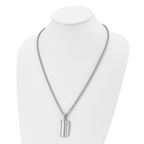 Grooved Dog Tag Necklace in Stainless Steel, 24 in