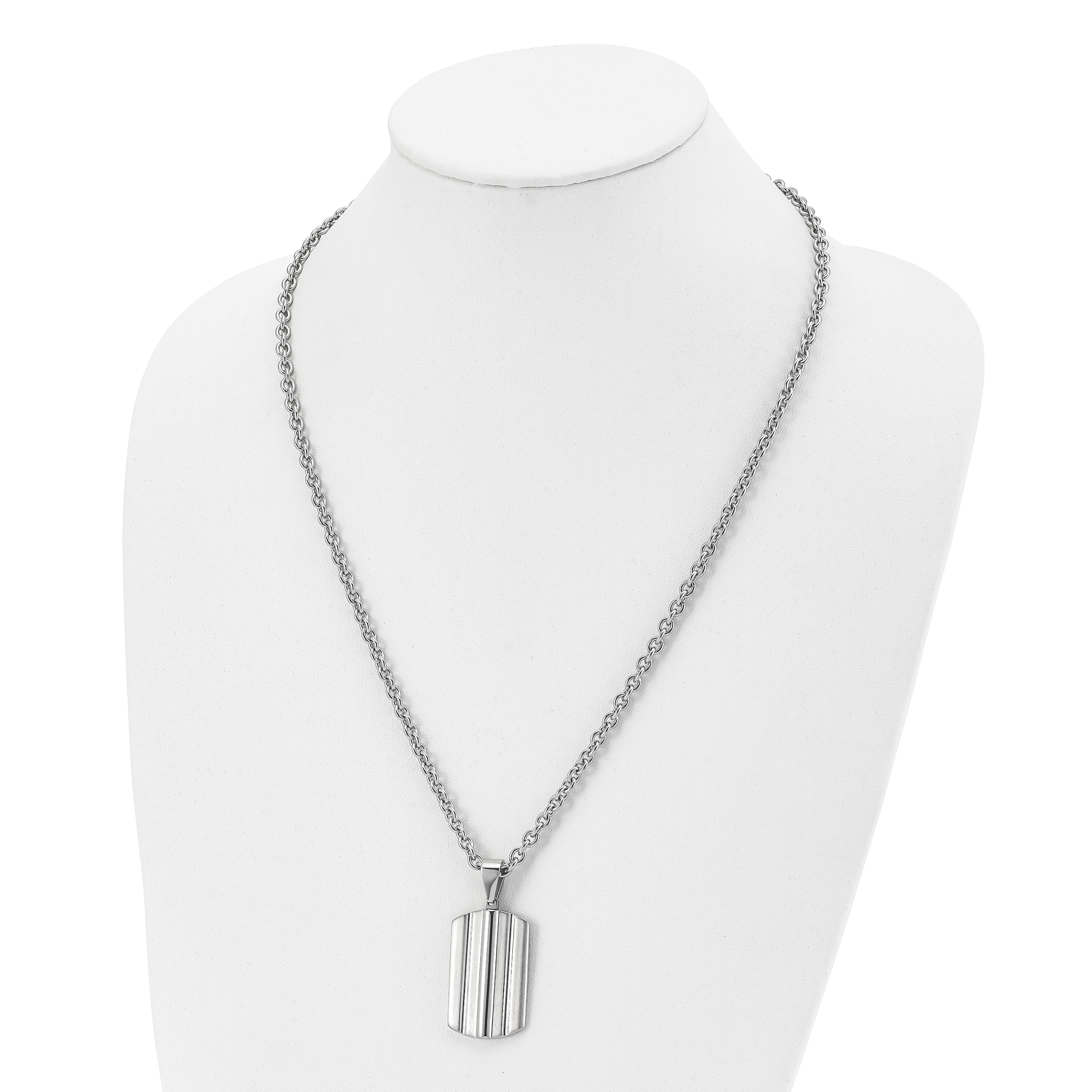 Grooved Dog Tag Necklace in Stainless Steel, 24 in