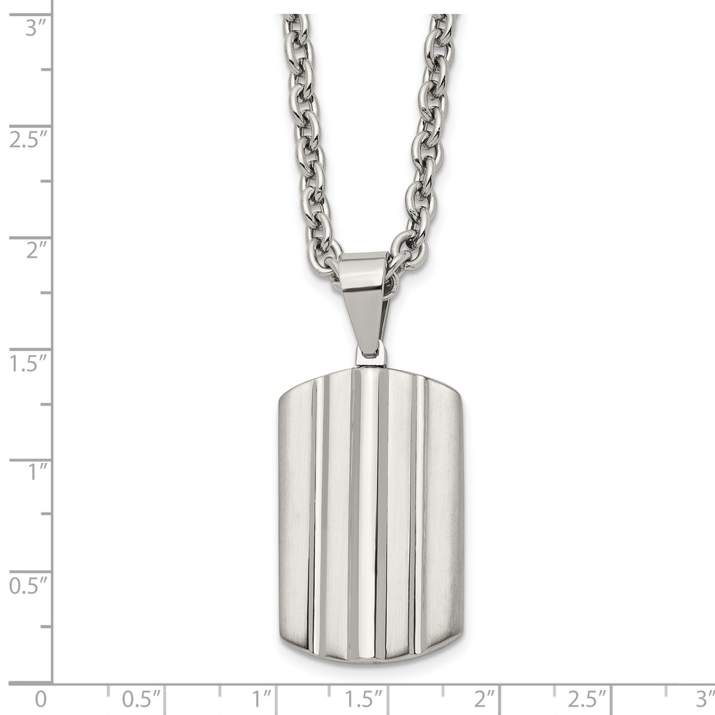 Grooved Dog Tag Necklace in Stainless Steel, 24 in