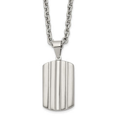 Chisel Stainless Steel Brushed and Polished Grooved Dog Tag on a 24 inch Cable Chain Necklace