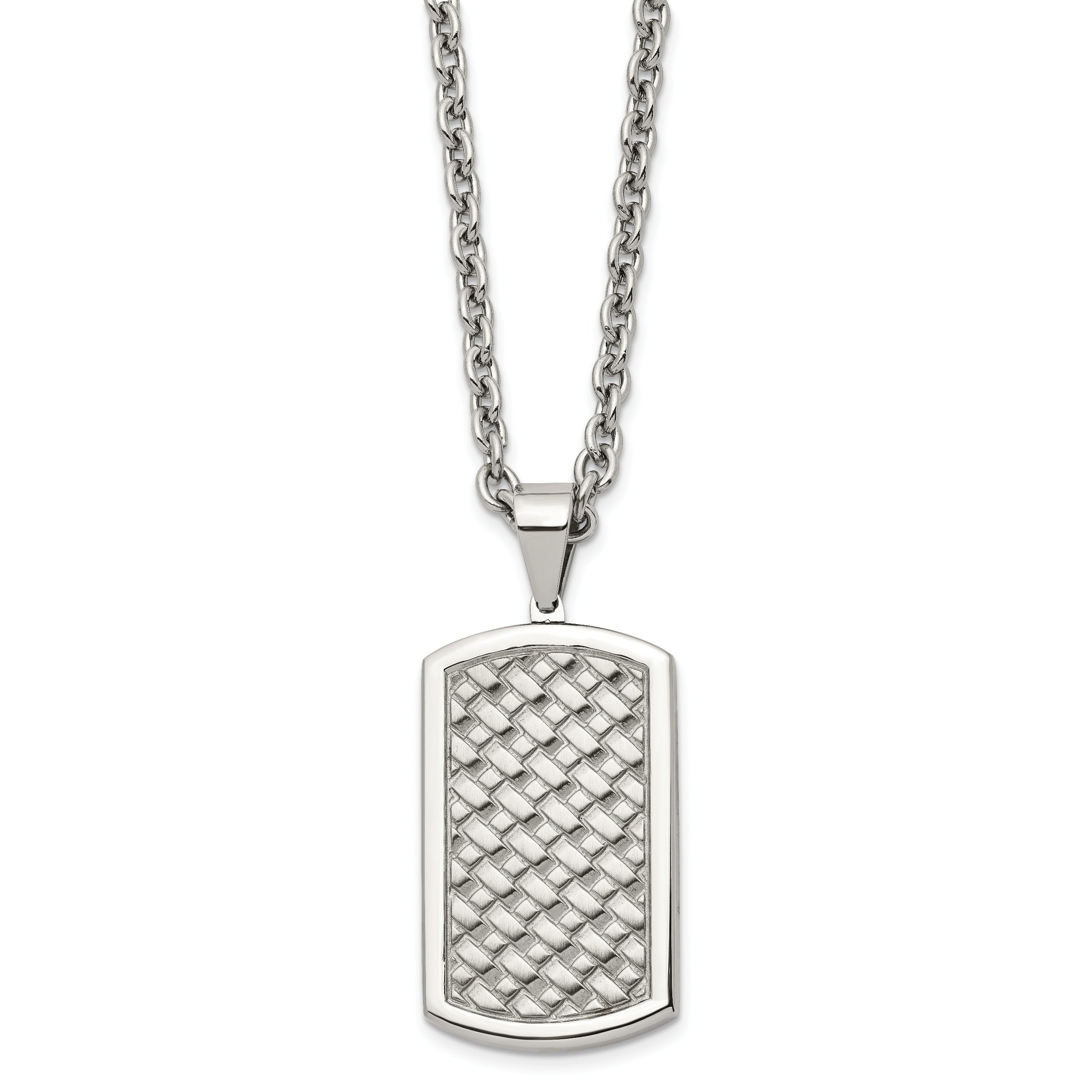 Chisel Stainless Steel Polished Weaved Pattern Dog Tag on a 24 inch Cable Chain Necklace