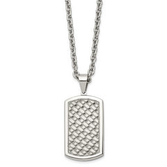 Chisel Stainless Steel Polished Weaved Pattern Dog Tag on a 24 inch Cable Chain Necklace