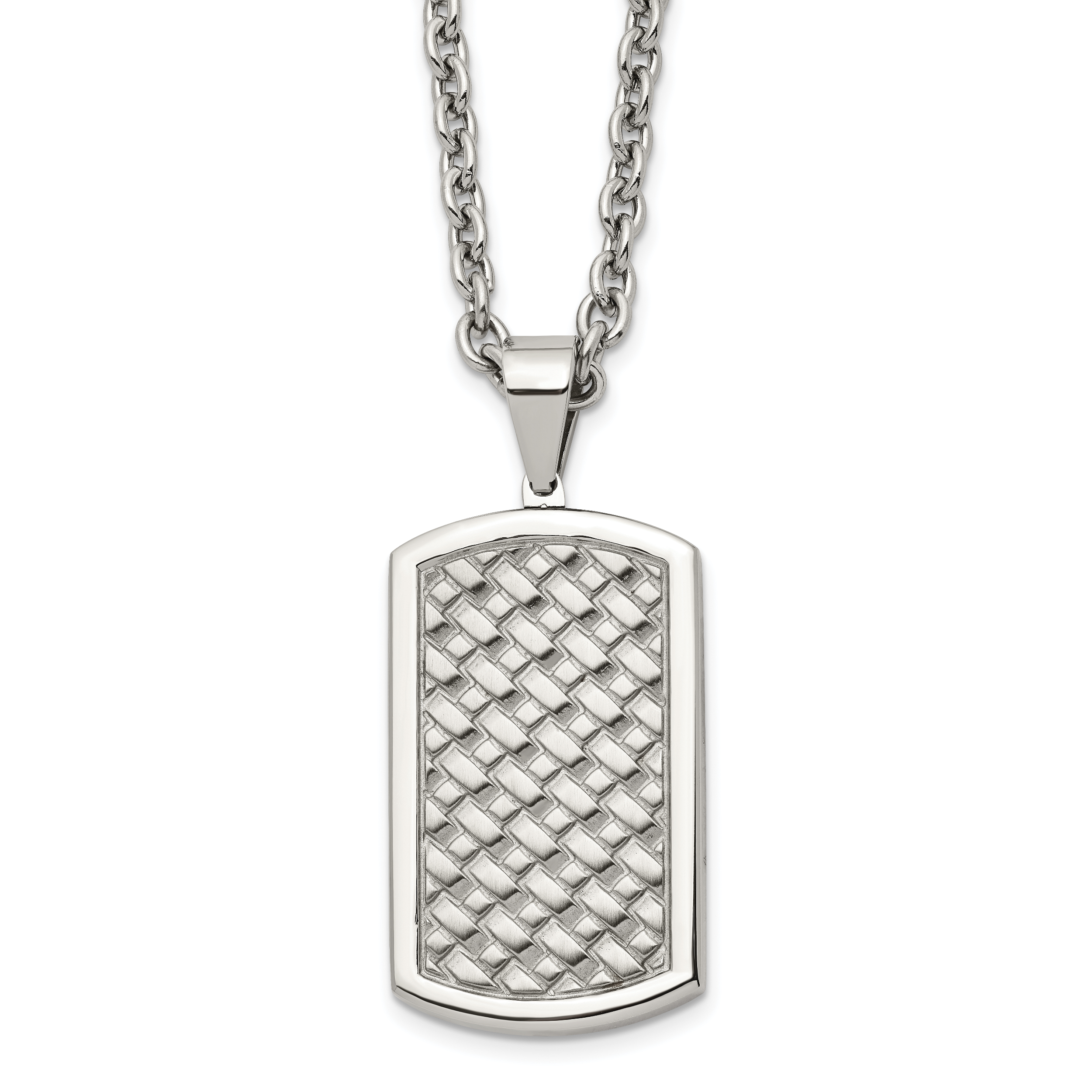 Chisel Stainless Steel Polished Weaved Pattern Dog Tag on a 24 inch Cable Chain Necklace Main image