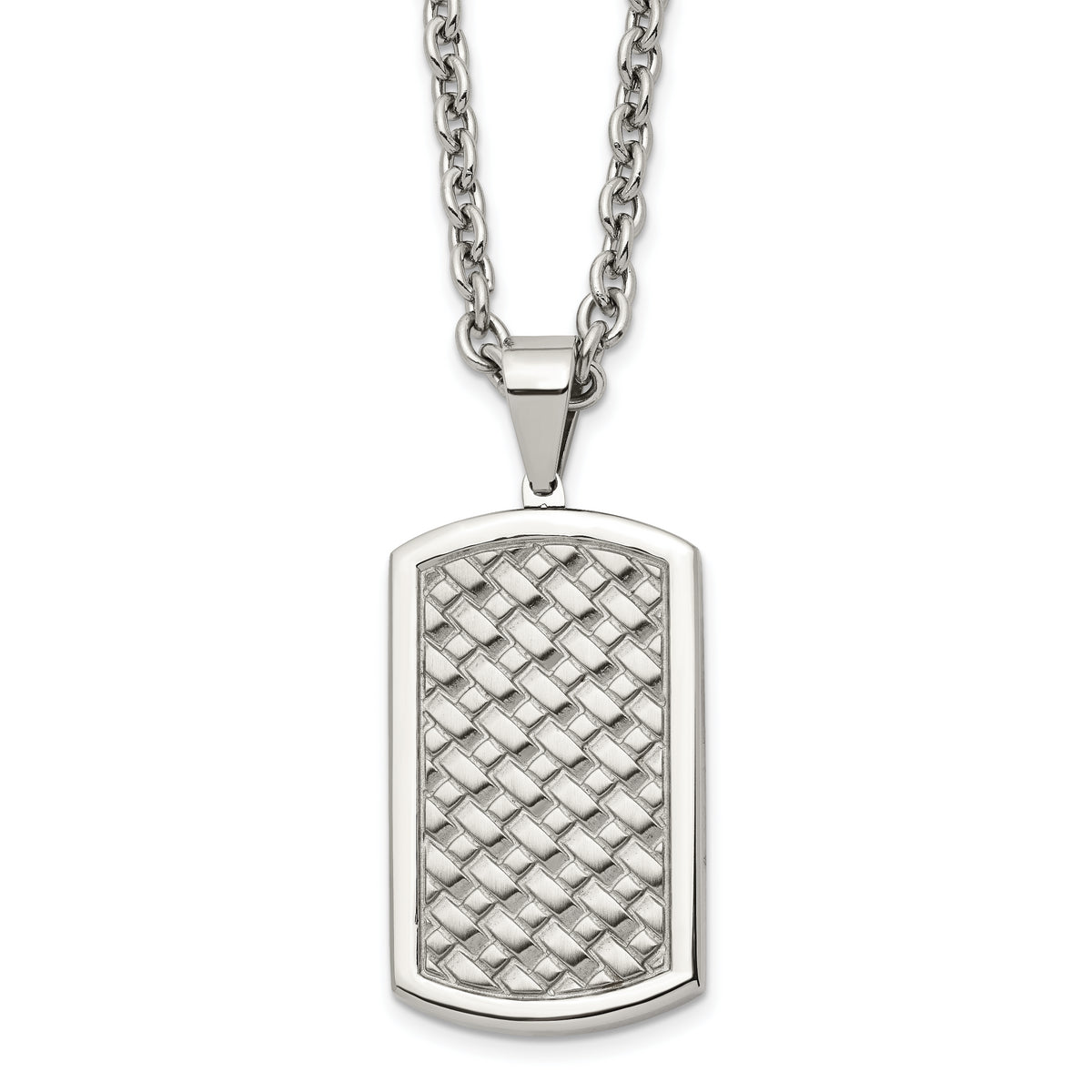 Chisel Stainless Steel Polished Weaved Pattern Dog Tag on a 24 inch Cable Chain Necklace